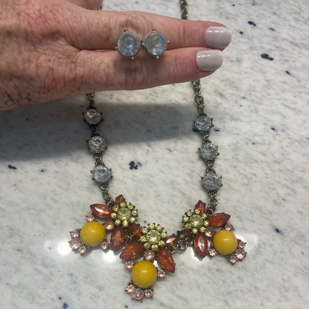 Vintage Yellow and Orange statement Necklace and Earring Set